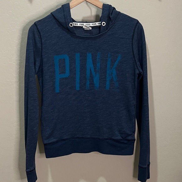 Pink VS Victoria Secret Sweatshirt Hoodie Vintage XS Pullover Blue Pockets Y2K - Picture 1 of 10